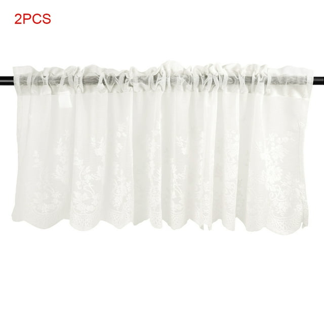 Xingzhi 2 Pieces Lace Cafe Kitchen Ruffle Window Drape Valance Semi Transparent Voile Curtains Window Treatment