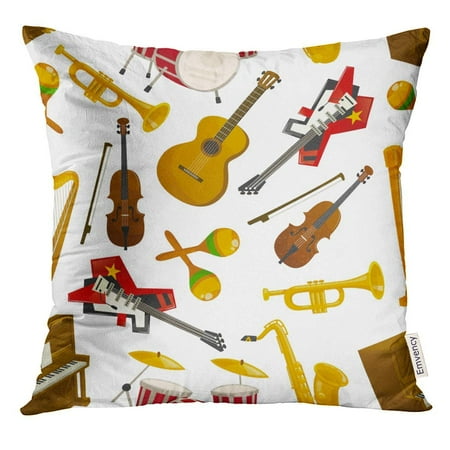 Hard Case Cymbal - ARHOME Musical Instruments of Acoustic Guitar and Violin with Bow Orchestra Harp Piano Maracas Saxophone Cymbals Pillow Case 20x20 Inches Pillowcase
