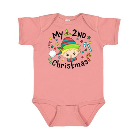 

Inktastic My 2nd Christmas Elf Boy with Candy Canes Gift Baby Boy or Baby Girl Bodysuit