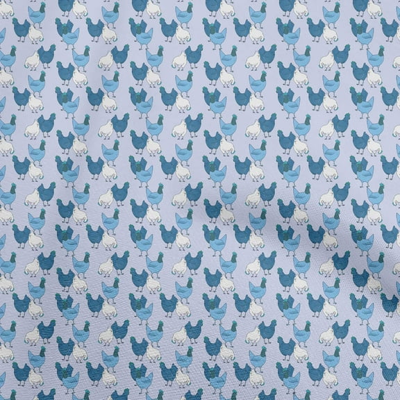 oneOone Polyester Spandex Light Blue Fabric Birds Rooster Craft Projects Decor Fabric Printed By The Yard 56 Inch Wide