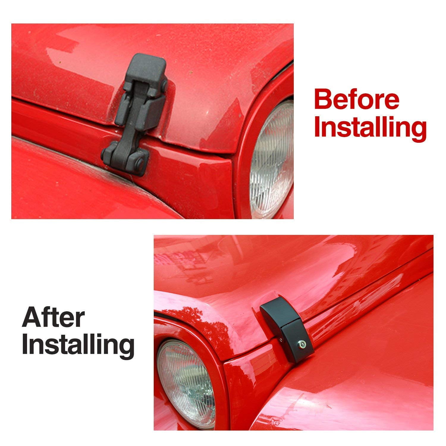 Steel Hood Latches Lock for Jeep Wrangler 2007-2018 JK JKU JL Unlimited Rubicon Sahara X Off Road Sport Exterior Accessories, Easy To Install, Durable and Style Design