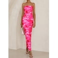 thumbnail image 3 of Vestido largo PRETTYGARDEN para mujer, ajustado sin tirantes, rosa con estampado floral, 3 of 9