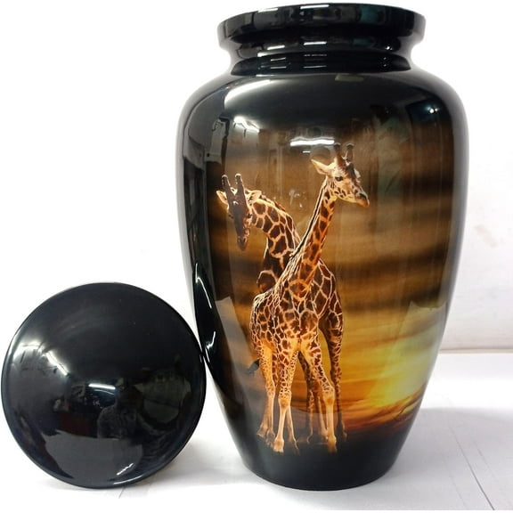 Beautiful Giraffe Pair Design Cremation Urn for Human Ashes – 10.5-Inch Adult Memorial Urn with Velvet Bag, Elegant & Comforting Tribute to Honor Your Loved One