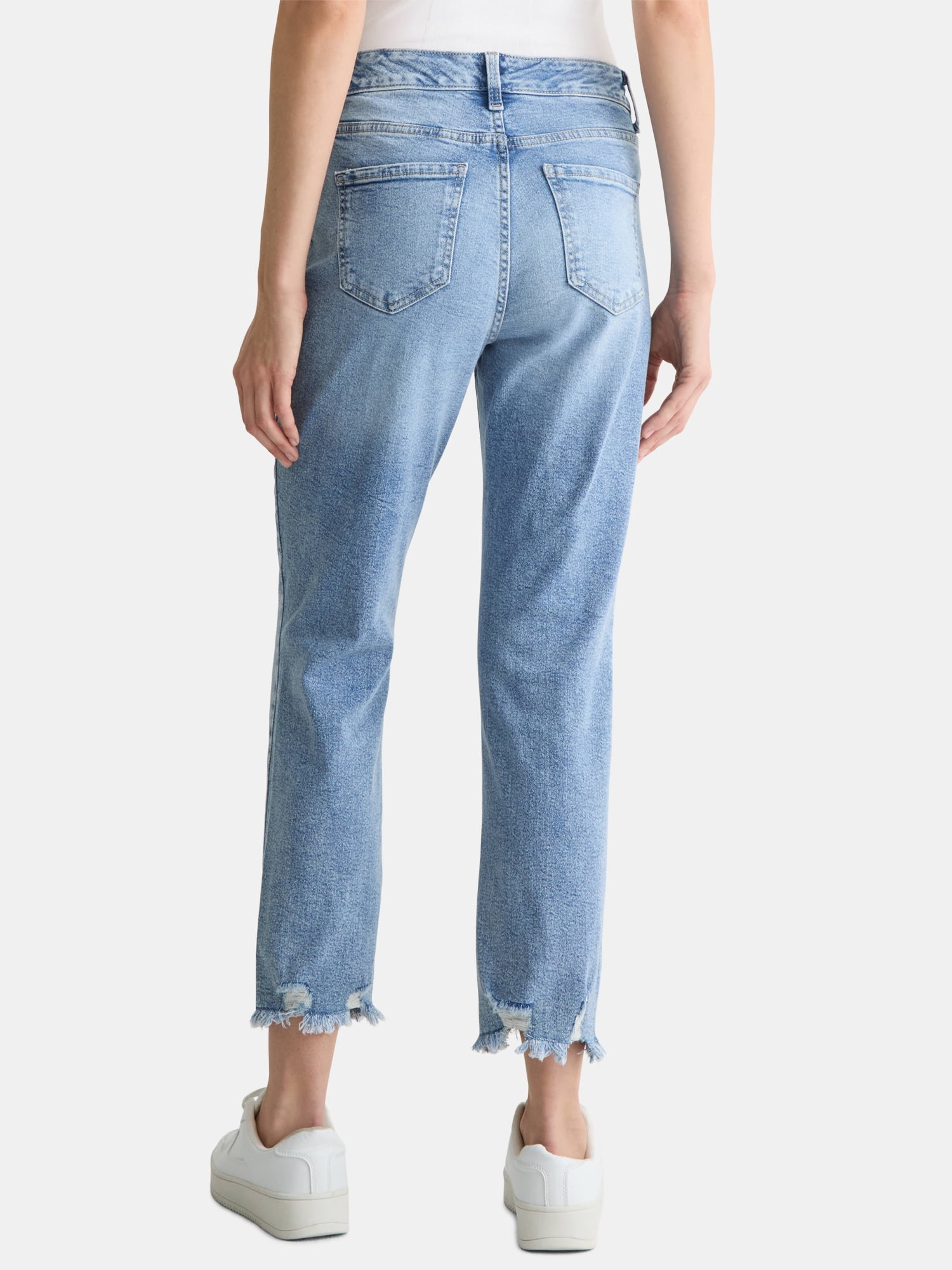 Time and Tru Women's High Rise Straight Leg Destructed Hem Jeans, 26" Inseam, Sizes 0-20