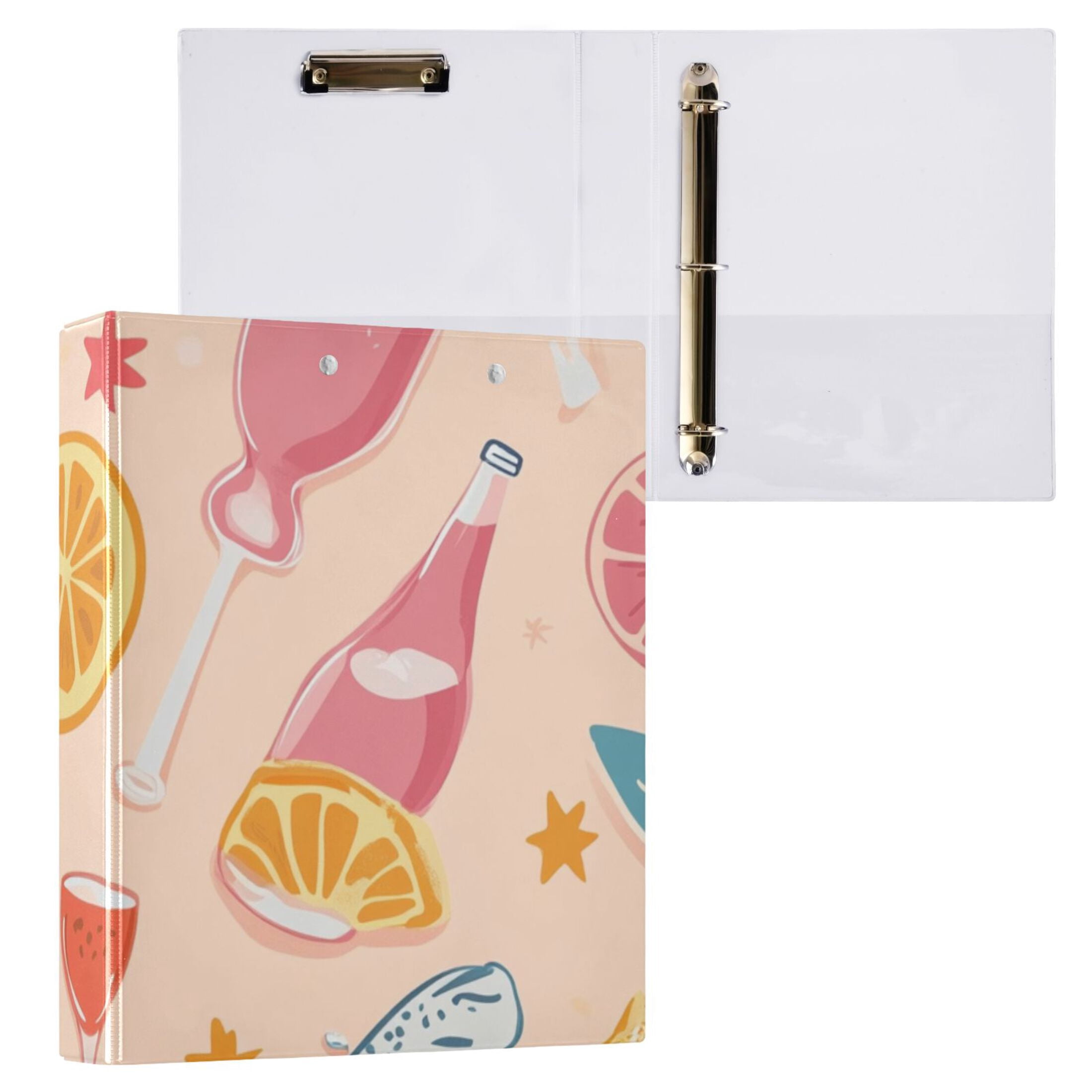 Drink Beach 3 Ring Binders 1.5 inch Hardcover File Folders with Interior Pockets A4 Size Organizer for School Office Hospital Set of 2