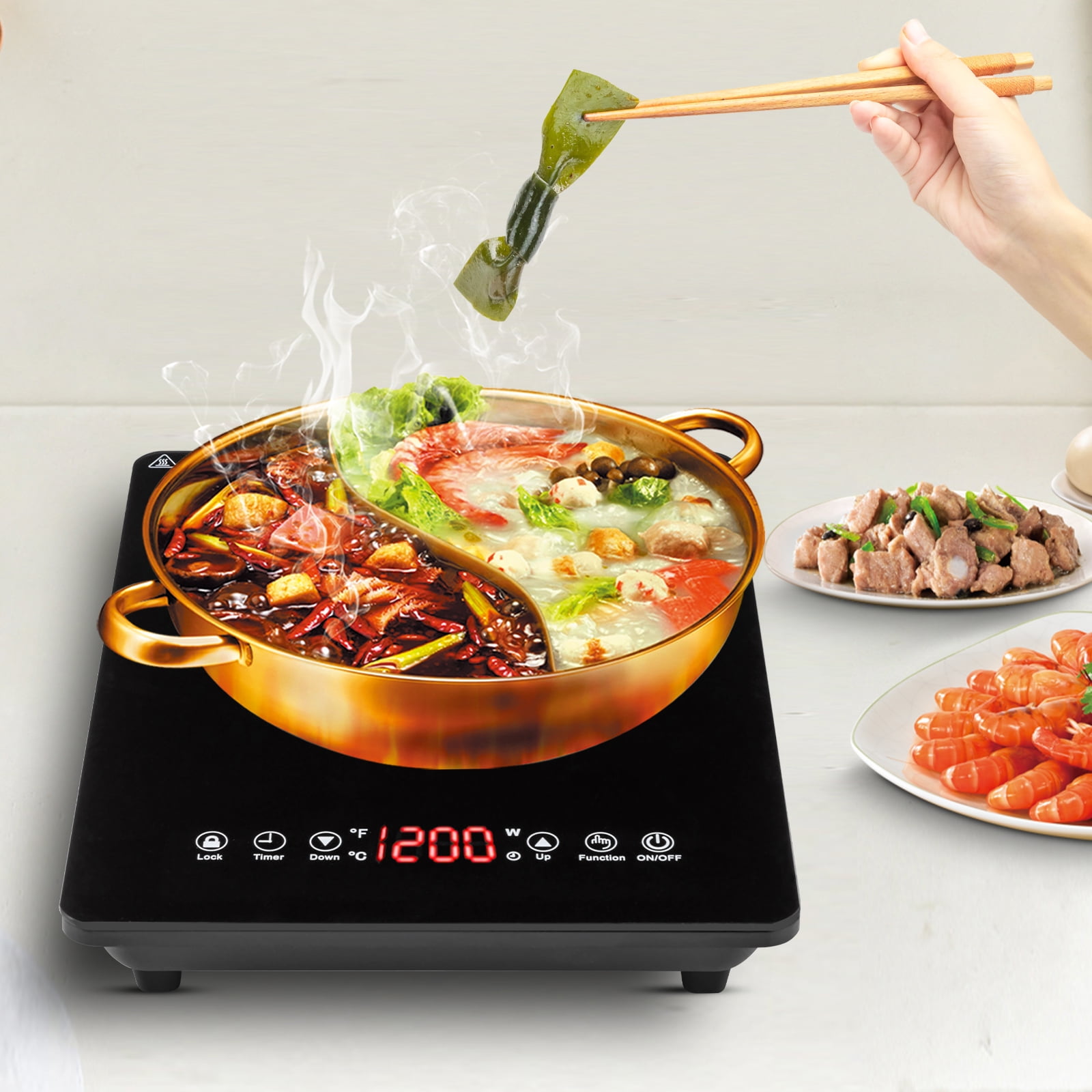 ChicHomey 1800W Portable Induction Cooktop,with 9 Temperature & Power Levels and 3-hour Timer,Touch Panel LED Display,for Kitchen Hotel Restaurant