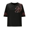 thumbnail image 6 of Dazajoo Short Sleeve Embroidered Tops for Women Casual Summer V Neck Peasant Blouses Loose Vintage Boho Floral Tunic,Black,XL, 6 of 6