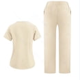 thumbnail image 4 of 2025 2 Pcs Scrubs for Women Set Plus Size Stretchy Medical Uniformes Scrubs Set Solid V Neck Tops & Wide Leg Cargo Pants Beige XXL, 4 of 4