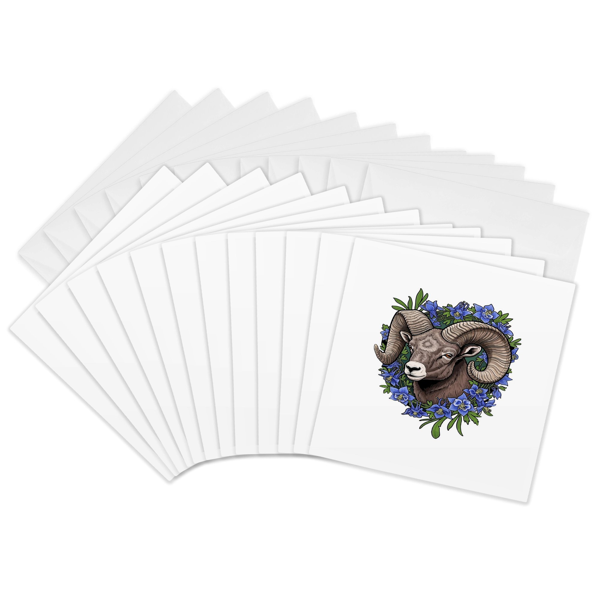 3drose Bighorn Sheep and Blue Colorado Columbine Flowers 12 Greeting Cards with Envelopes