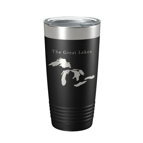 The Great Lakes Map Tumbler Travel Mug Insulated Laser Engraved Coffee Cup Superior Michigan Huron Erie Ontario 20 oz Black