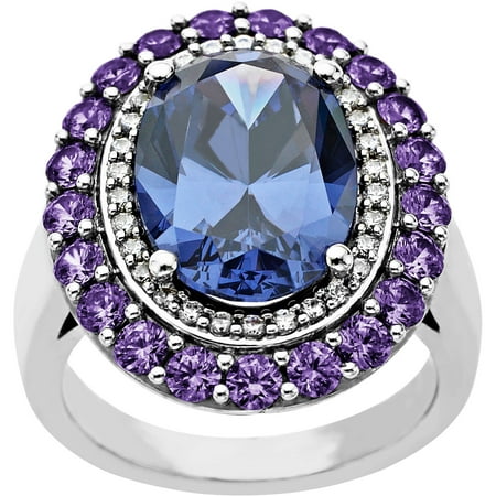 Ring with Arctic Blue, Purple and White Swarovski Zirconia in Sterling Silver