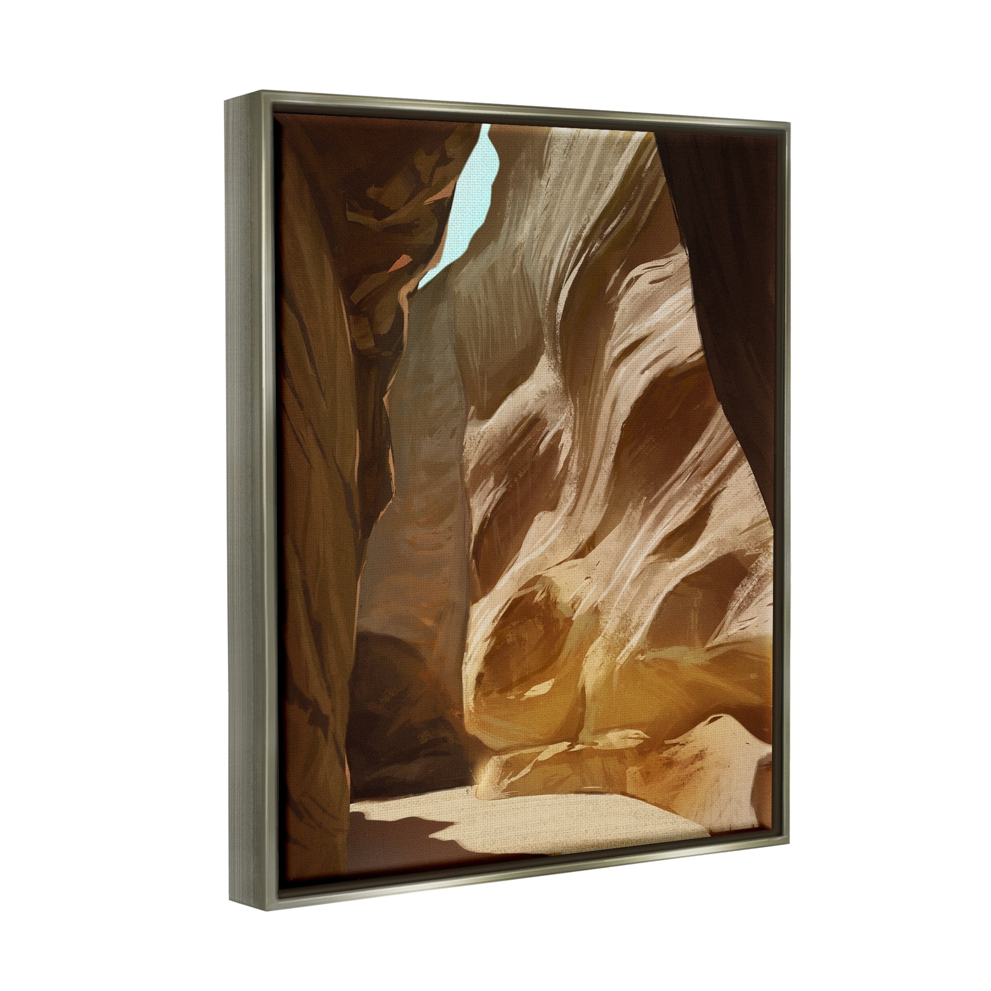 Stupell Industries Sandy Desert Cliffs Peaceful Arid Canyon Landscape Painting Luster Gray Floating Framed Canvas Print Wall Art, Design by Ziwei Li