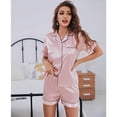 thumbnail image 2 of Pijama de satén de seda para mujer, conjunto de pijama de dos piezas de manga corta, ropa de dormir con botones, 2 of 4