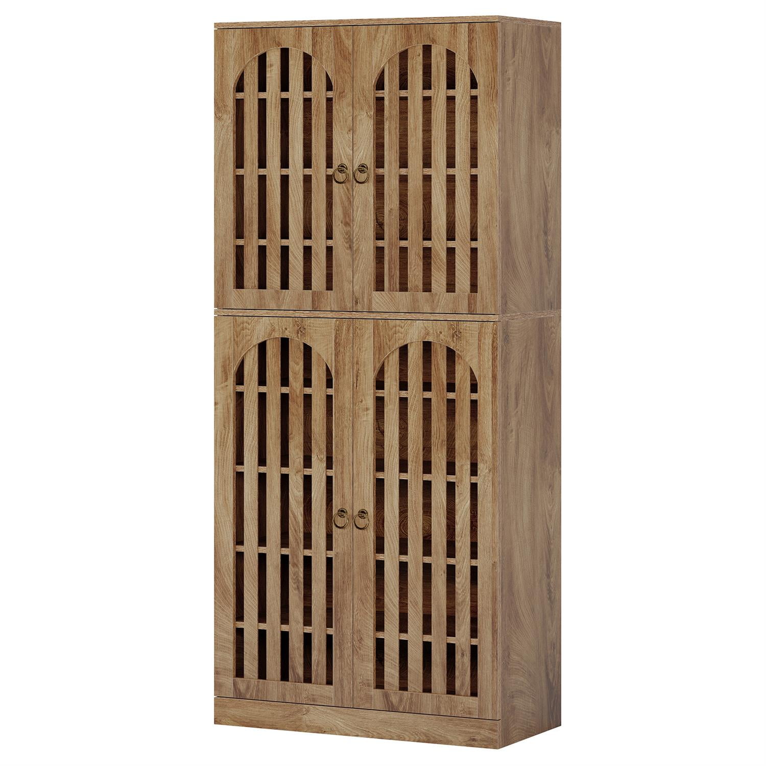 Demi Bonn 70" Rustic Wooden Cabinet, Modern Double Door Storage for Kitchen, Dining Room, Large Capacity, Space Saving, Brown