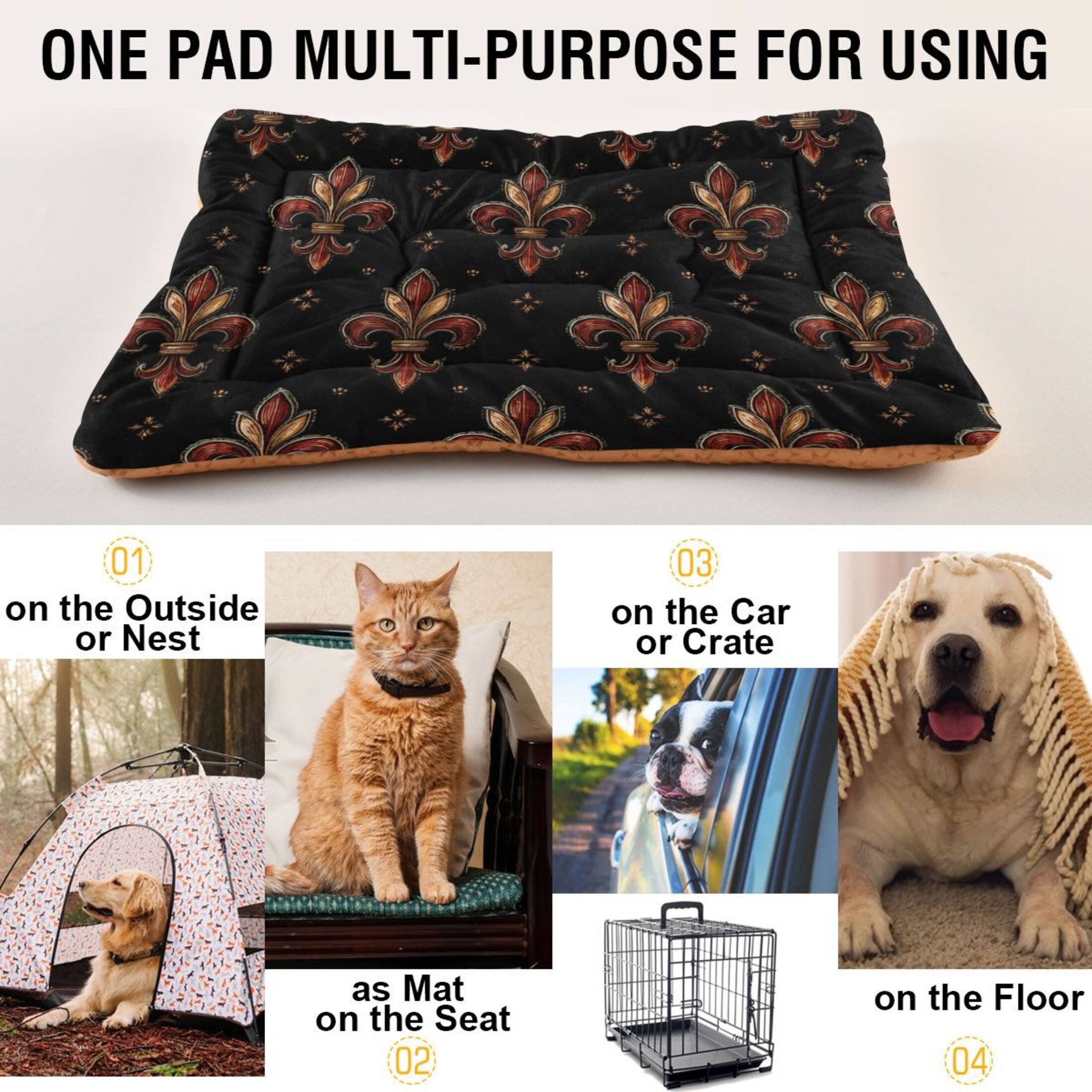 Cozy Mat Pet Bed Indoor Outdoor Warm Soft For Cat Dog Puppy(S/M) Warm Reds and Browns