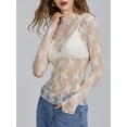 thumbnail image 6 of Michellecmm Women Long Sleeve T-Shirts Mesh See-Through Mock Neck Lace Shirts Spring Fall Slim Fit Tops Streetwear, 6 of 8