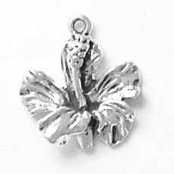 Sterling Silver 16" .8mm Box Chain Bloomed Hibiscus Flower Pendant Necklace