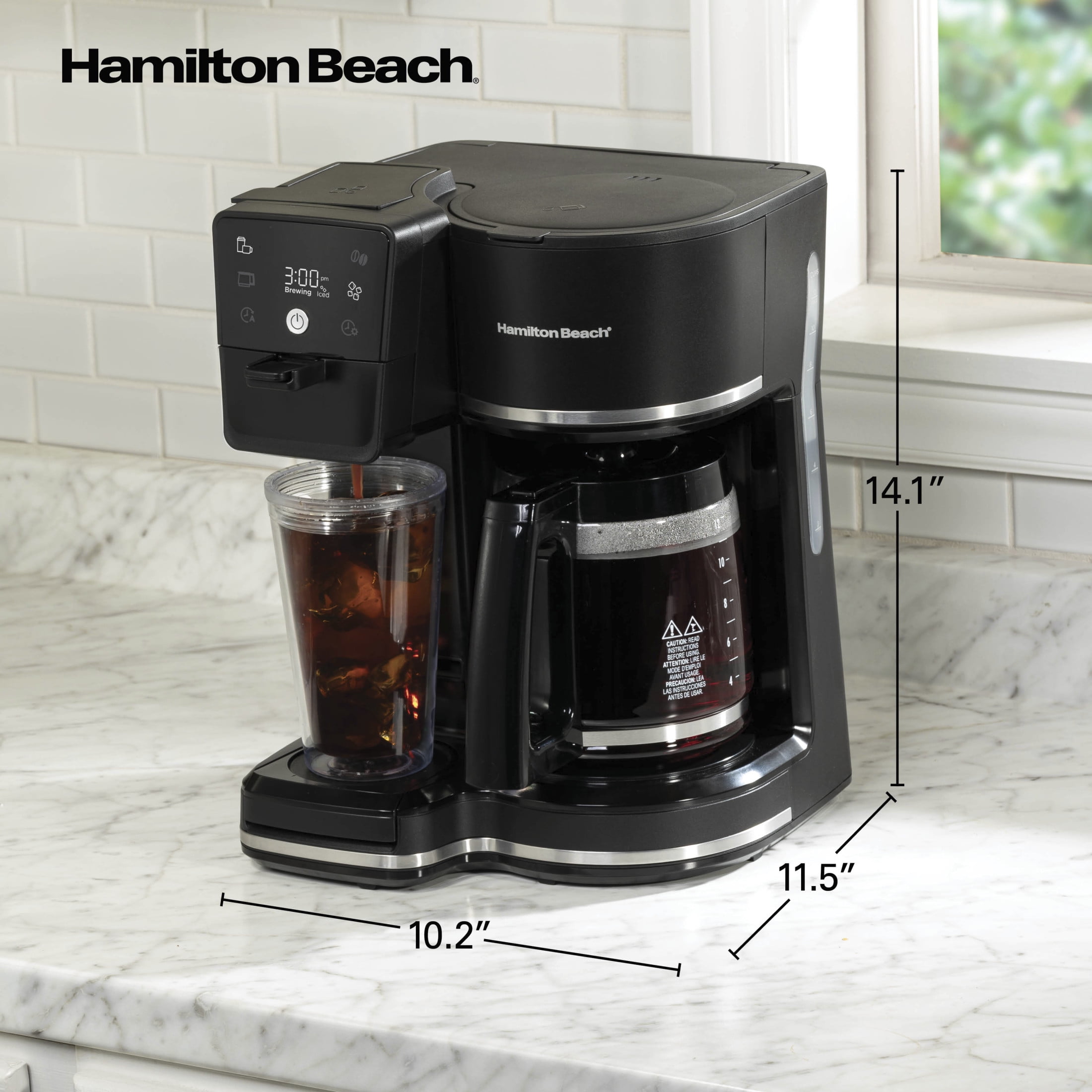 Hamilton Beach 2-Way Programmable Iced and Hot Coffee Maker, Single-Serve and 12 Cup Glass Coffee Pot, Black
