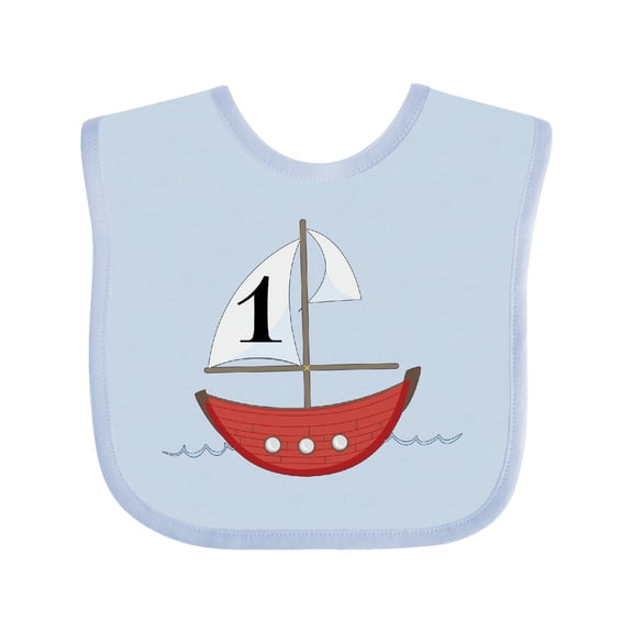 Inktastic First Birthday-1 Year Old Red Boat Boys or Girls Baby Bib