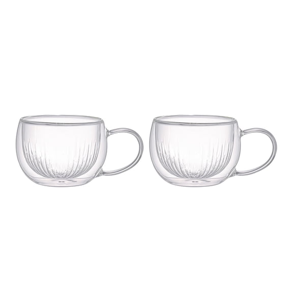 SharpChef 2pk Double Wall Borosilicate Glass Cups, Insulated Coffee & Tea Mugs, Heat-Resistant, Lightweight