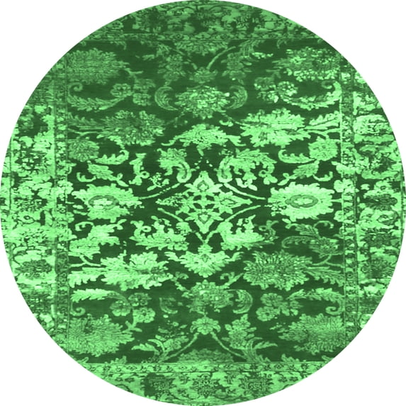 Ahgly Company Indoor Round Abstract Emerald Green Contemporary Area Rugs, 8' Round