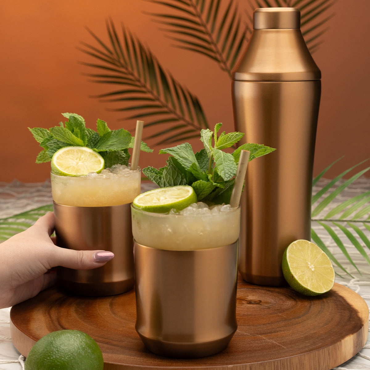 Elevated Craft Hybrid Rocks Glass Premium Vacuum Insulated Steel Base with Removable Insert - 12oz Cocktail Glass, Double Old Fashioned Lowball for Margaritas, Bourbon, Whiskey - Copper