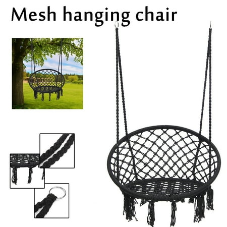 Hanging Hammock Mesh Woven Rope Macrame Wooden Bar Chair Swing Hanging Hammock Mesh Woven Rope Macrame Wooden Bar Chair Swing Outdoor Home Garden Patio Seat Install Tool Decor Gift Com
