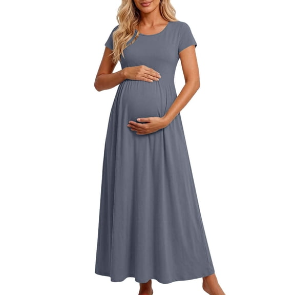 Purcolt Women's Maternity Dress Summer Short Sleeve Maxi Dress Pregnancy Clothes for Casual Wear or Baby Shower