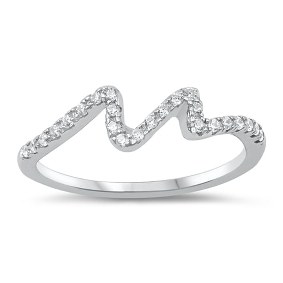 Clear CZ Cursive Wave Zig Zag Dainty Ring .925 Sterling Silver Band White Jewelry Female Size 5