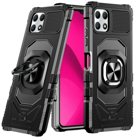 For T-Mobile Revvl 7 Pro 5G Hybrid Dual Layer with 360° Rotate Magnetic Ring Stand Holder Kickstand TPU Rugged PC Shockproof Cover ,Xpm Phone Case [ Black ]