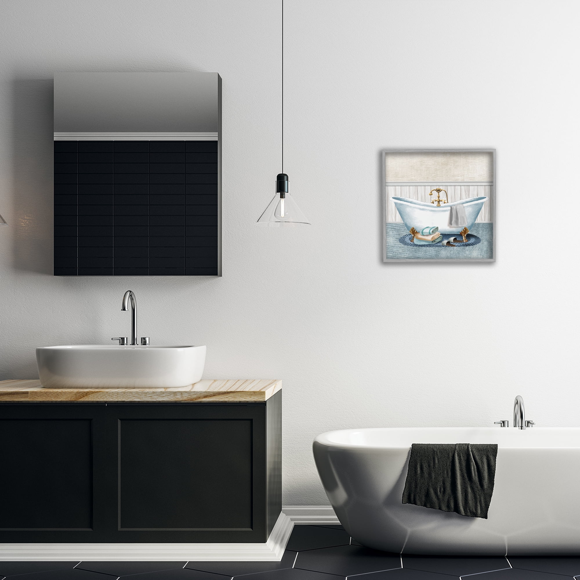 Stupell Industries Cozy Spa Bathtub & Slippers Gray Framed Giclee Art, design by Conrad Knutsen