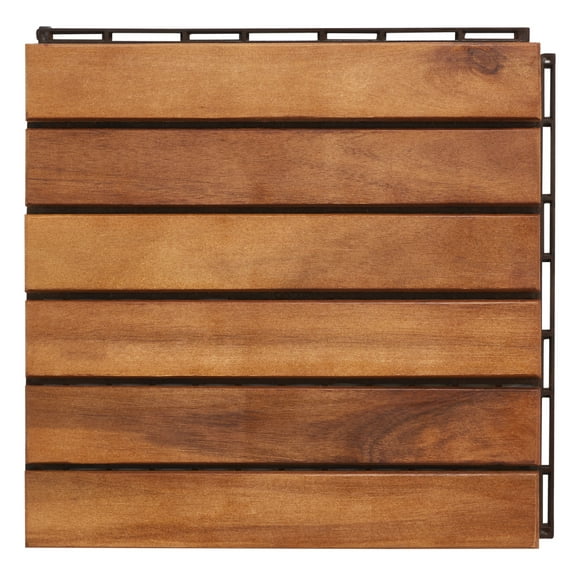 SAFAVIEH Osaka Outdoor Patio 6 Slat Wooden Floor Tile, Natural, Set of 10