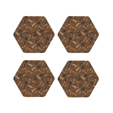 

Junzan Autumn Pinecone Plants Print Coasters for Drinks - Leather Coasters Set of 4 for Coffee Table for Housewarming/Kitchen/Bar/Decor-Hexagon