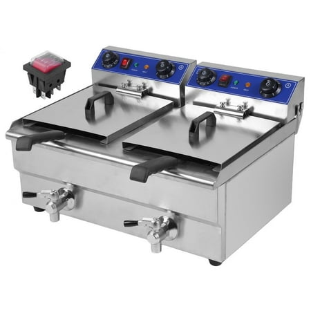 26L 3.3KW Temperature Control Timing Stainless Steel Double Container Commercial Restaurant Electric Deep Fryer US Plug