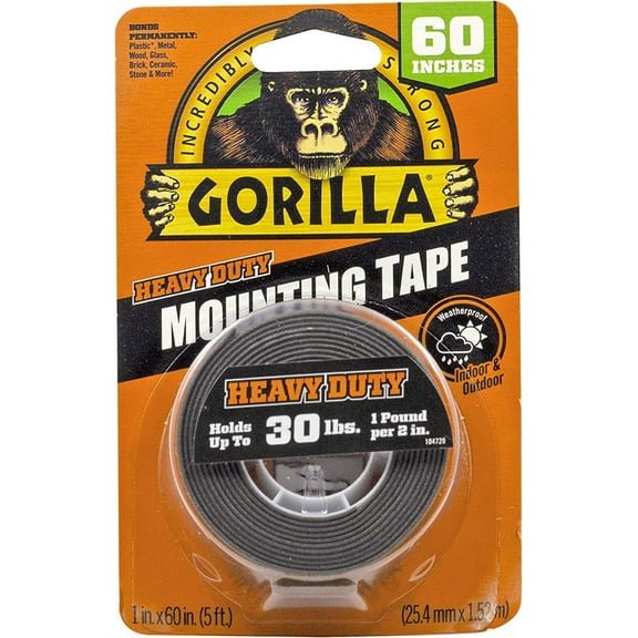 Gorilla Heavy Duty Double Sided Mounting Tape, 1" x 60", Black, (Pack of 1)