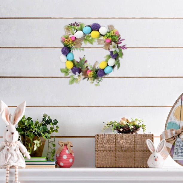 Corona de conejito de Pascua | Guirnalda de mimbre redonda de 8 pulgadas, plástico verde | Decoración de puerta festiva de primavera para el hogar y la tienda | Decoración colgante duradera para