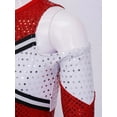 thumbnail image 5 of Alvivi Kids Girls Cheer Leader Costume Long Sleeve Off Shoulder Sequin Leotard Dress with Flower Balls Set Red 12, 5 of 6