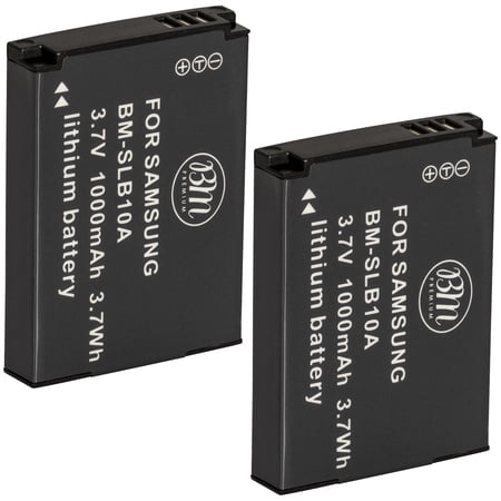 BM Premium 2 Pack of SLB-10A Batteries for Samsung ES55 EX2 EX2F HMX U20 HMX-U100SN HMX-U100UN HZ10W HZ15 HZ15W L100 L110 L200 L210 Cameras