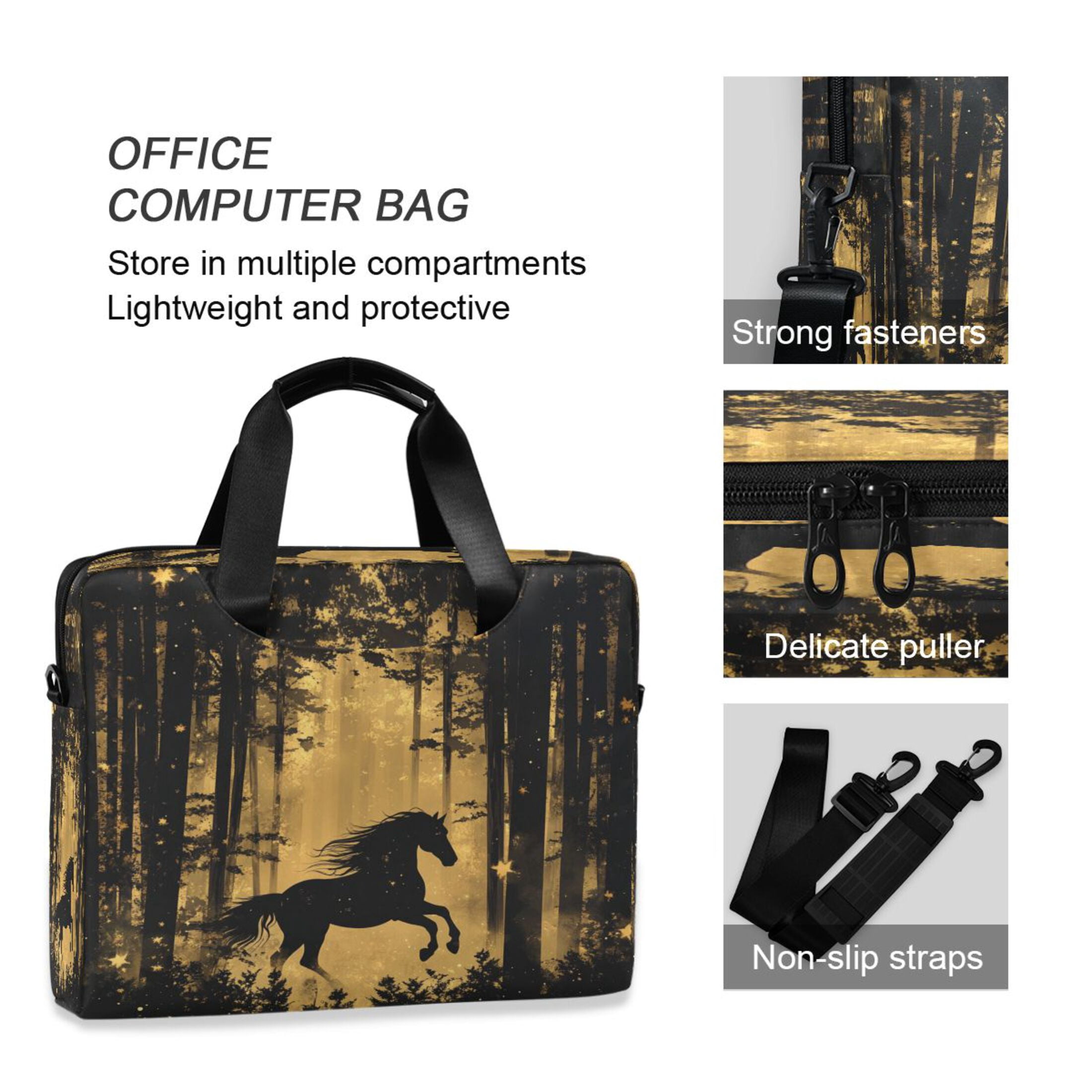 16" Laptop Tote Bag Laptop Sleeve Case Computer Briefcase for Work & Travel Elegant Black Horse