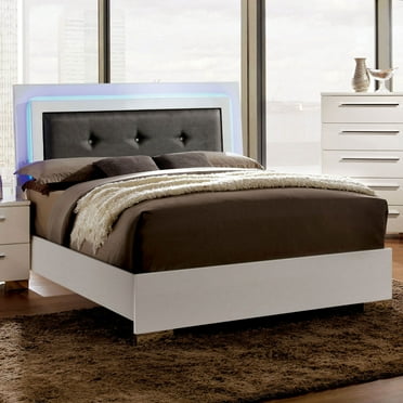 Full Size Bed Glossy white Lacquer Finish Chrome Legs 1pc Set Bedroom Furniture Solid wood Tufted HB