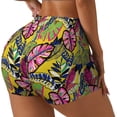 thumbnail image 2 of Wukai Colrful Tropical Leaves Print Pack Biker Shorts for Women Yoga Workout Gym Running Scrunch Active Shorts-Large, 2 of 8