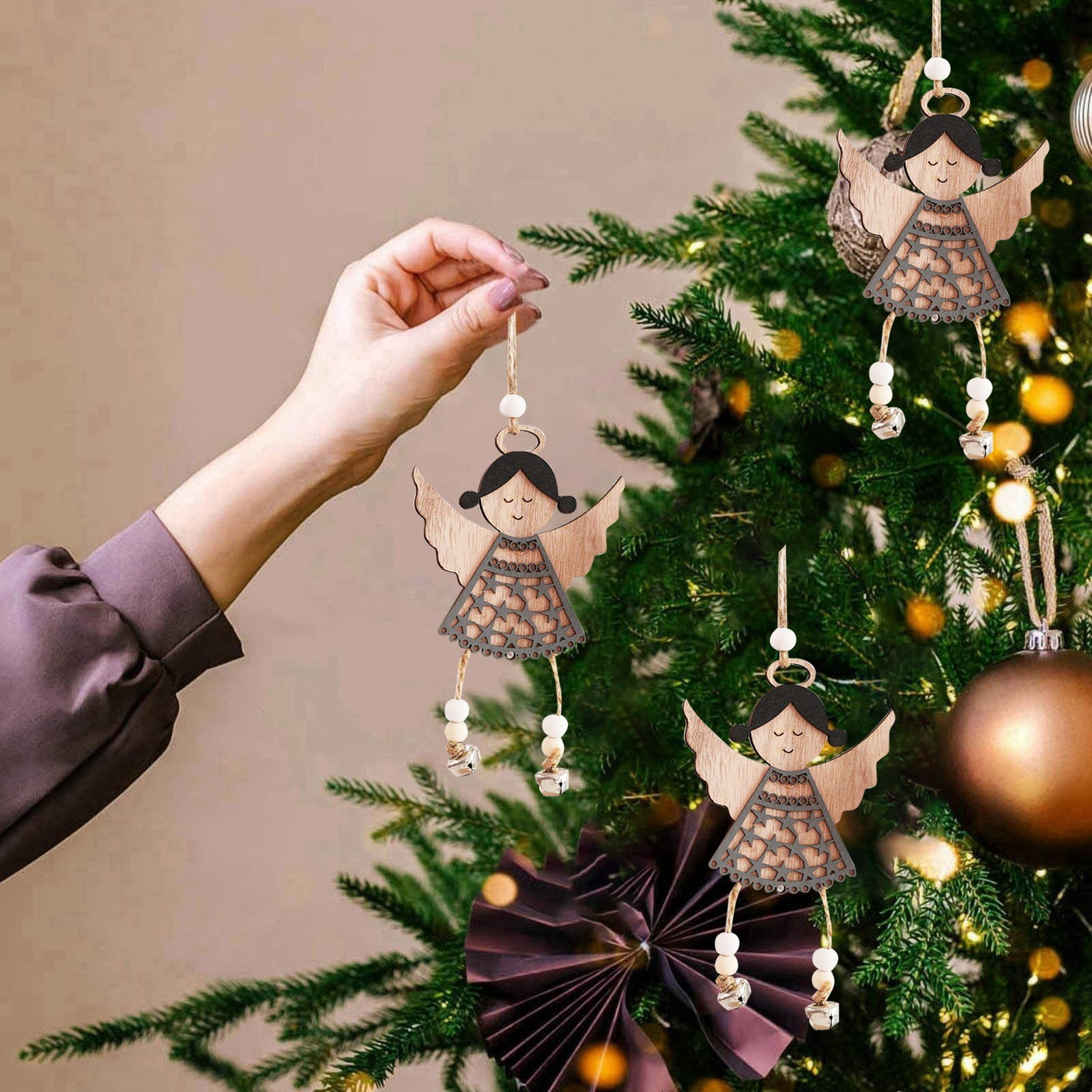 8 Pièces Pendentifs Décoration Sapin Noël Élan Bois - Ornements Mignons Pour Arbre De Noël