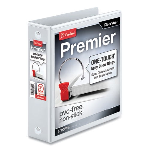 Cardinal Premier Easy Open ClearVue Locking Round Ring Binder, 2' Cap, 11 x 8 1/2, White