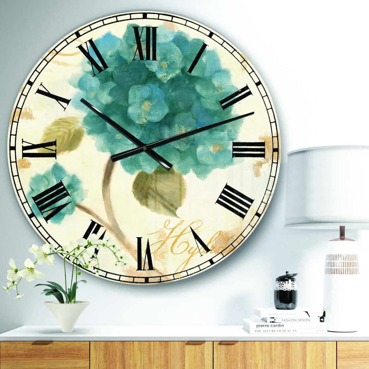 Designart 'Blue Cottage Flower Hydrangea II' Farmhouse wall clock