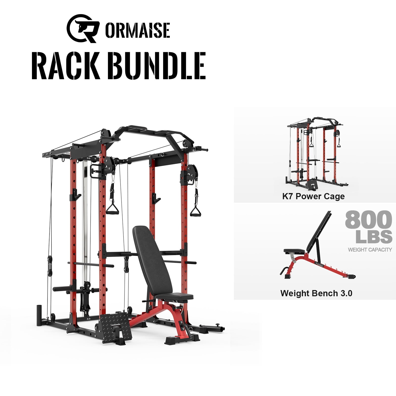 Power Rack Cage, Weight Rack with Cable Crossover Machine,Multi-Function Squat Rack with J Hooks,Dip Bars and Landmine for Home Gym (Black)