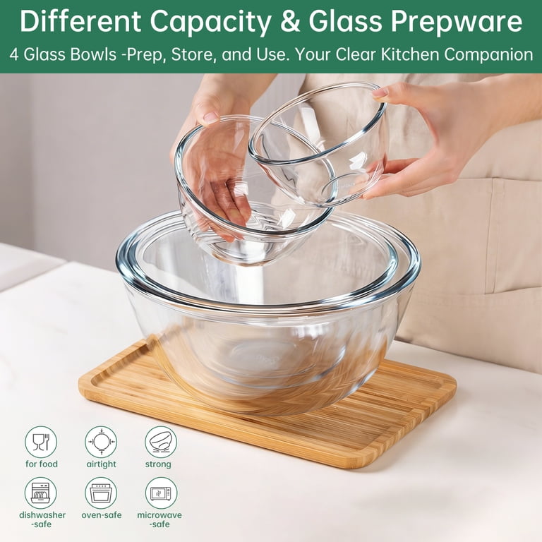 WEPSEN Glass Mixing Bowls with Lids, 4-Piece Set photo 7