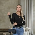 thumbnail image 7 of VICHVVY Womens Long Sleeve Shirts Cutout Neck Keyhole Slim Fitted Ribbed Knit Trendy Tight Tops Black S, 7 of 7