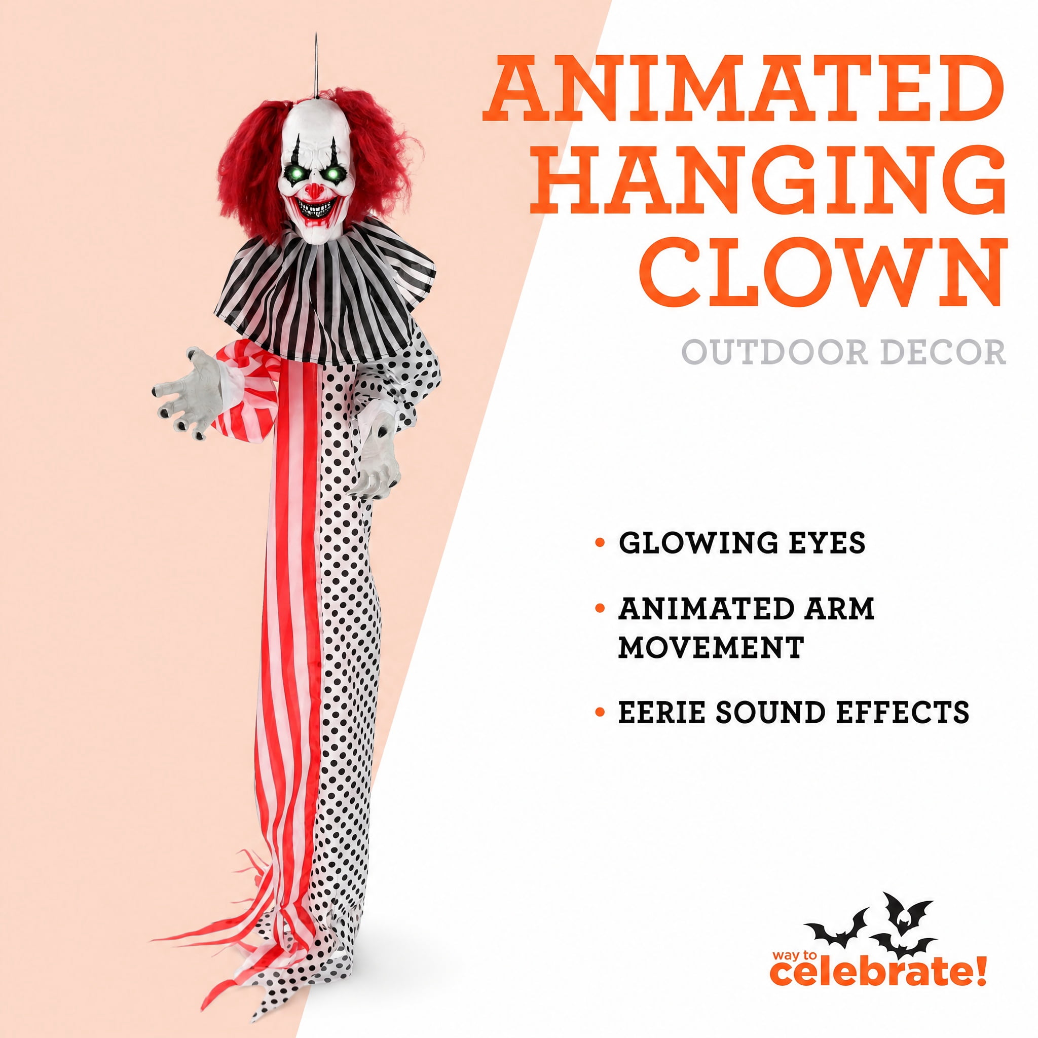 Animated Hanging Clown Decoration, Multicolor, 5', Halloween by Way To Celebrate