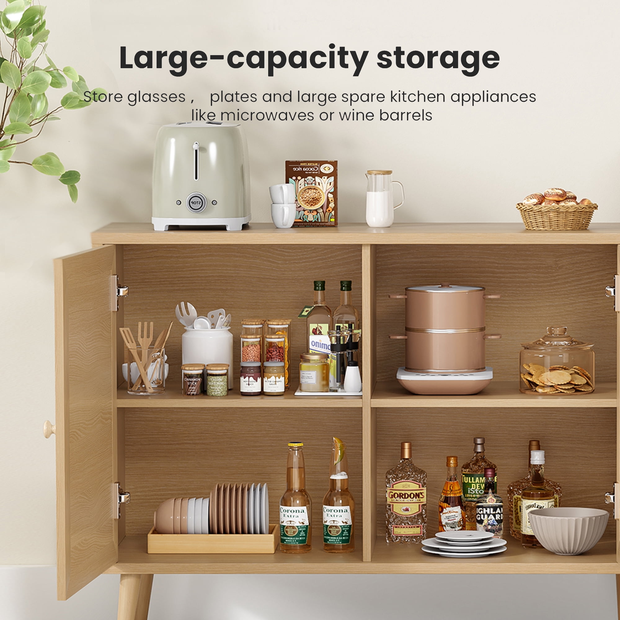 MAYEERTY Natural 59*15*31"Modern Sideboard Buffet Cabinet with 3 Rattan Doors for Living Room, Entryway