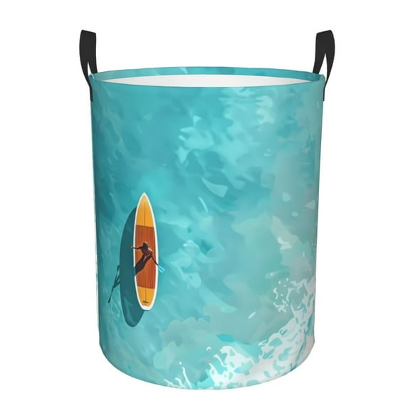 Balery Tranquil Ocean Canoe Journey Cesta de ropa redonda con asas, impermeable, independiente, para ropa, juguetes, dormitorio y familia-Medium
